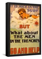 Surfers Help Men in Trenches War Propaganda Vintage Ad Poster Print-null-Framed Poster