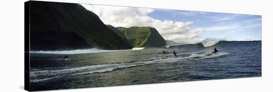 Surfers in the Sea, Hawaii, USA-null-Stretched Canvas