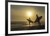 Surfers on Bloubergstrand at sunset, Cape Town, Western Cape, South Africa, Africa-Ian Trower-Framed Photographic Print