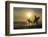 Surfers on Bloubergstrand at sunset, Cape Town, Western Cape, South Africa, Africa-Ian Trower-Framed Photographic Print