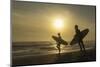 Surfers on Bloubergstrand at sunset, Cape Town, Western Cape, South Africa, Africa-Ian Trower-Mounted Photographic Print