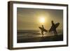 Surfers on Bloubergstrand at sunset, Cape Town, Western Cape, South Africa, Africa-Ian Trower-Framed Photographic Print