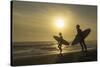 Surfers on Bloubergstrand at sunset, Cape Town, Western Cape, South Africa, Africa-Ian Trower-Stretched Canvas