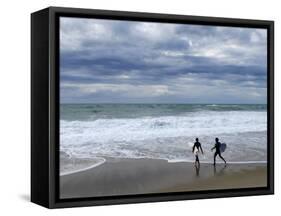 Surfers on Grande Plage Beach, Biarritz, Aquitaine, France-Nadia Isakova-Framed Stretched Canvas