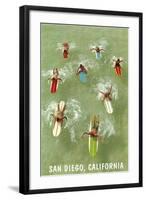 Surfers Paddling Away, San Diego, California-null-Framed Art Print