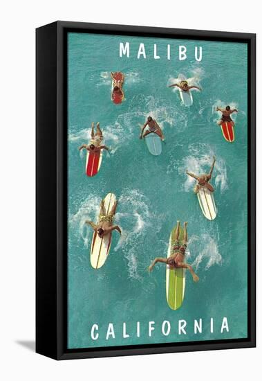 Surfers Paddling, Malibu, California-null-Framed Stretched Canvas