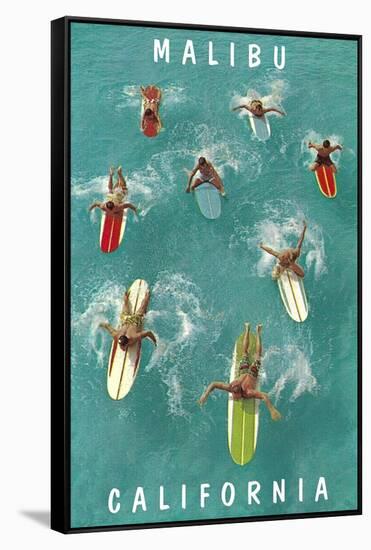 Surfers Paddling, Malibu, California-null-Framed Stretched Canvas