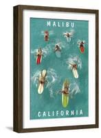 Surfers Paddling, Malibu, California-null-Framed Art Print