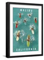 Surfers Paddling, Malibu, California-null-Framed Art Print