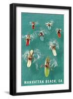 Surfers Paddling, Manhattan Beach-null-Framed Art Print