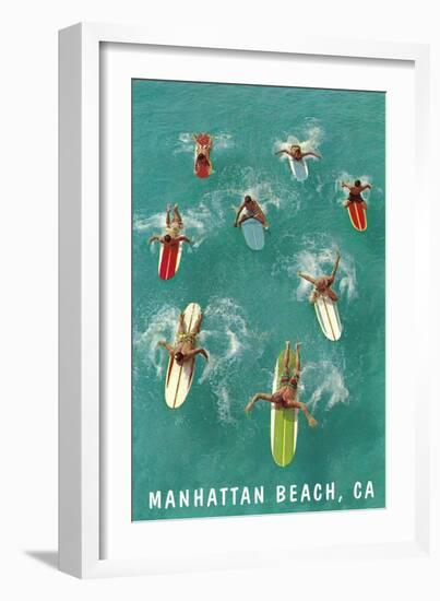 Surfers Paddling, Manhattan Beach-null-Framed Art Print