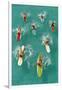 Surfers Paddling on Multi-Colored Boards, from Above-null-Framed Premium Giclee Print