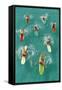 Surfers Paddling on Multi-Colored Boards, from Above-null-Framed Stretched Canvas