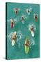 Surfers Paddling on Multi-Colored Boards, from Above-null-Stretched Canvas