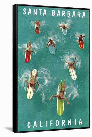 Surfers Paddling, Santa Barbara, California-null-Framed Stretched Canvas