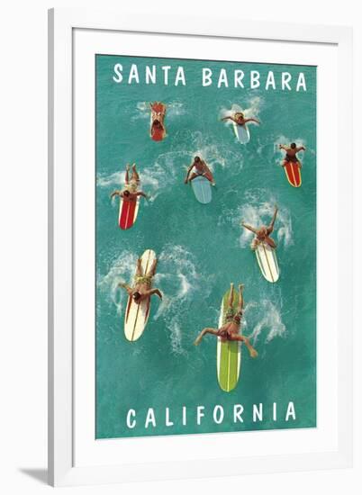 Surfers Paddling, Santa Barbara, California-null-Framed Art Print