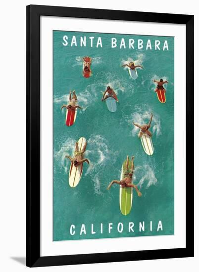 Surfers Paddling, Santa Barbara, California-null-Framed Art Print