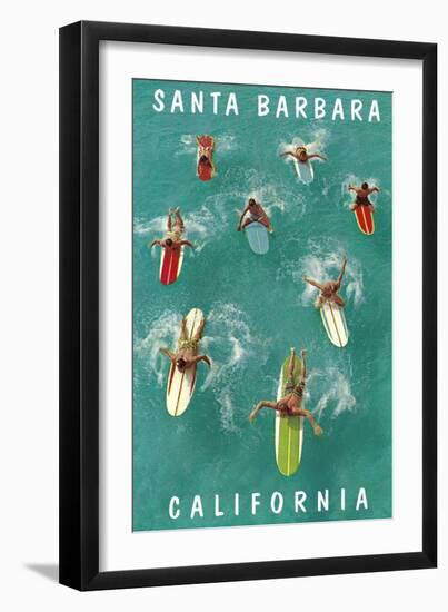 Surfers Paddling, Santa Barbara, California-null-Framed Art Print