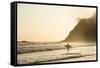 Surfers surfing on a beach at sunset, Nosara, Guanacaste Province, Pacific Coast, Costa Rica-Matthew Williams-Ellis-Framed Stretched Canvas