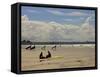 Surfers with Boards on Perranporth Beach, Cornwall, England-Simon Montgomery-Framed Stretched Canvas