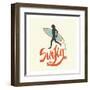 Surfin' - Typographic Design with Running Surfer-Tasiania-Framed Art Print