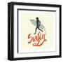 Surfin' - Typographic Design with Running Surfer-Tasiania-Framed Art Print