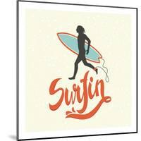 Surfin' - Typographic Design with Running Surfer-Tasiania-Mounted Art Print