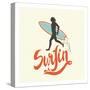 Surfin' - Typographic Design with Running Surfer-Tasiania-Stretched Canvas