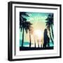 Surfing at Sunrise with a Longboard Surfer-Adam Fahey-Framed Premium Giclee Print