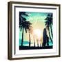 Surfing at Sunrise with a Longboard Surfer-Adam Fahey-Framed Premium Giclee Print