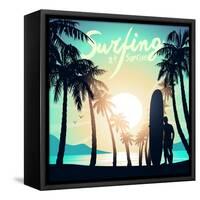 Surfing at Sunrise with a Longboard Surfer-Adam Fahey-Framed Stretched Canvas