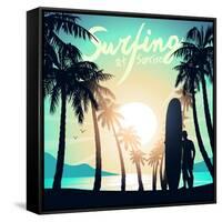 Surfing at Sunrise with a Longboard Surfer-Adam Fahey-Framed Stretched Canvas