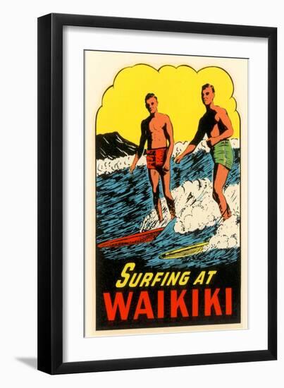 Surfing at Waikiki, Hawaii-null-Framed Art Print