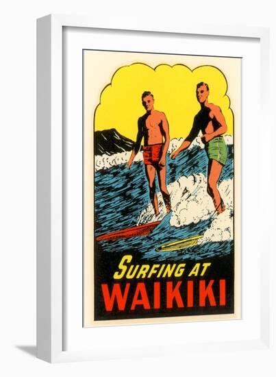 Surfing at Waikiki, Hawaii-null-Framed Art Print