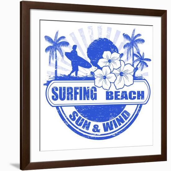 Surfing Beach Stamp-radubalint-Framed Art Print