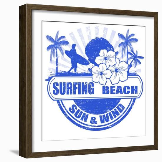 Surfing Beach Stamp-radubalint-Framed Art Print