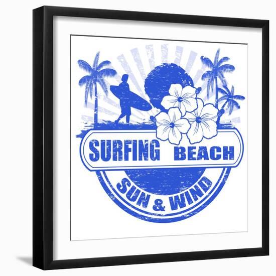 Surfing Beach Stamp-radubalint-Framed Art Print