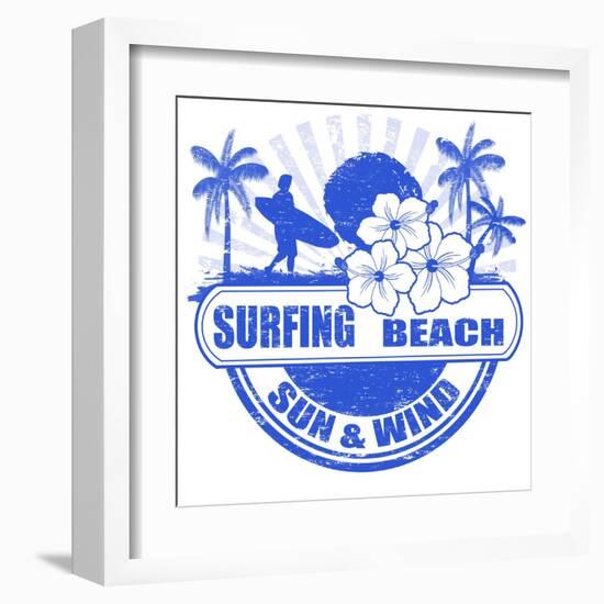 Surfing Beach Stamp-radubalint-Framed Art Print