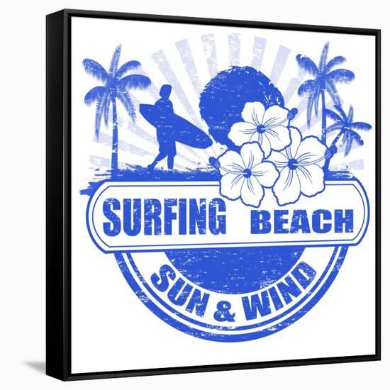 Surfing Beach Stamp-radubalint-Framed Stretched Canvas