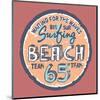 Surfing Beach Vintage Label-null-Mounted Art Print