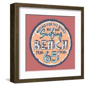 Surfing Beach Vintage Label-null-Framed Art Print