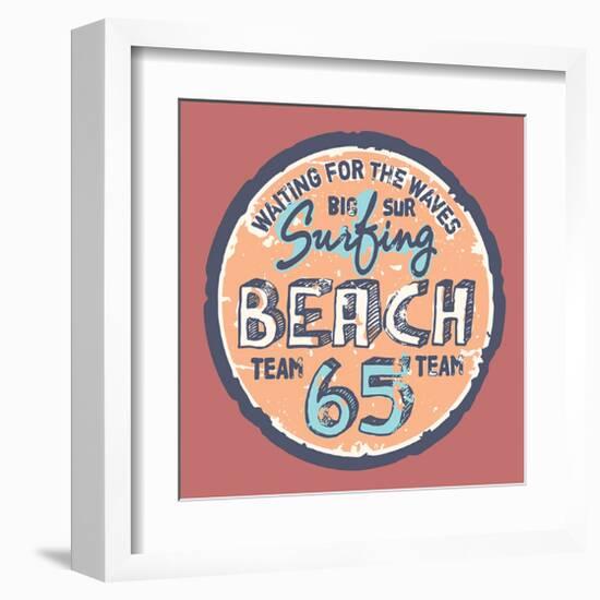 Surfing Beach Vintage Label-null-Framed Art Print