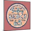 Surfing Beach Vintage Label-null-Mounted Art Print