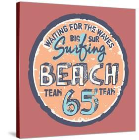 Surfing Beach Vintage Label-null-Stretched Canvas