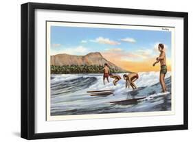 Surfing, Hawaii-null-Framed Art Print