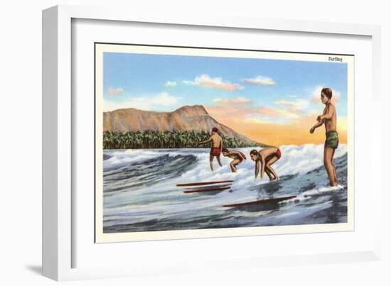 Surfing, Hawaii-null-Framed Art Print