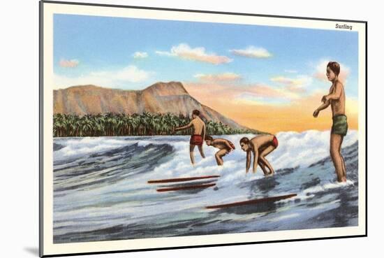 Surfing, Hawaii-null-Mounted Art Print