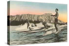 Surfing in Hawaii by Diamond Head-null-Stretched Canvas
