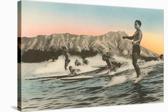 Surfing in Hawaii by Diamond Head-null-Stretched Canvas