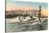 Surfing in Hawaii by Diamond Head-null-Stretched Canvas